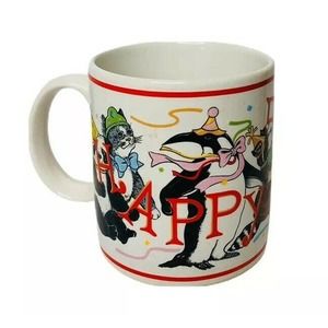 Vintage Schmid Gordon Fraser Happy Birthday Teddy Bear Cat Sheep Animal Mug 1986